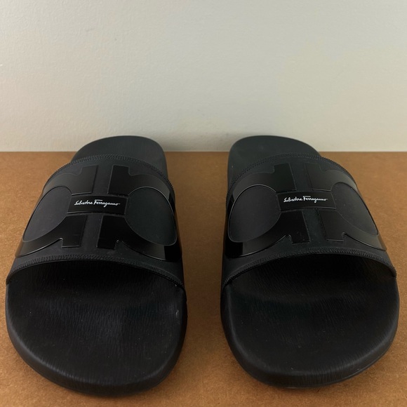 SALVATORE FERRAGAMO BLACK SLIDE SANDALS - Picture 10 of 13